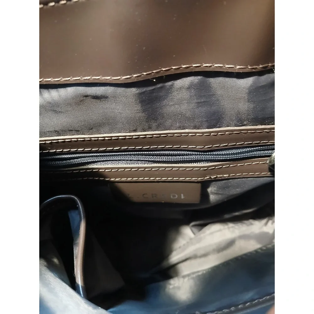 L CREDI Two Tone Leather Mini‎ Backpack Brown Black Flap Zip Pocket